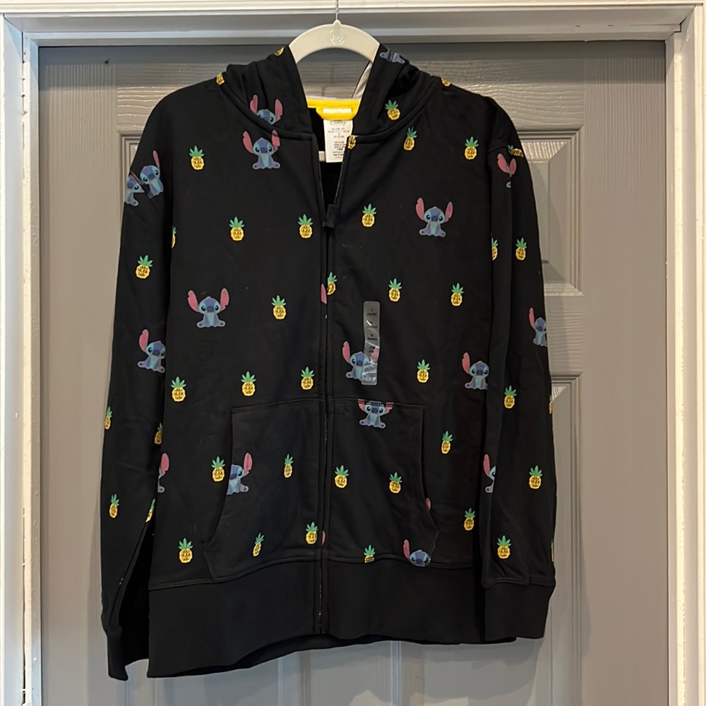 Disney stitch zip up hoodie sweatshirt with hood and pockets Large